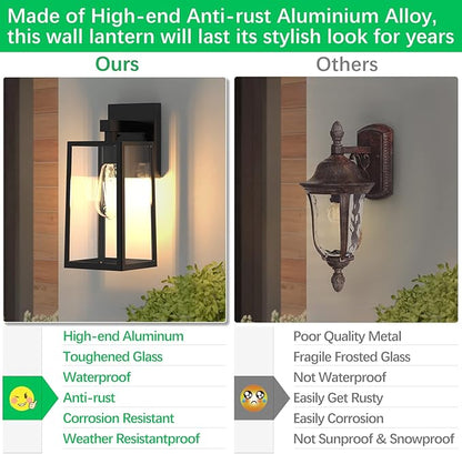 MAXvolador Outdoor Wall Lantern, Large Exterior Waterproof Wall Sconce Light Fixture, Black Anti-Rust Mount Lights Glass, E26 Porch Patio Lighting