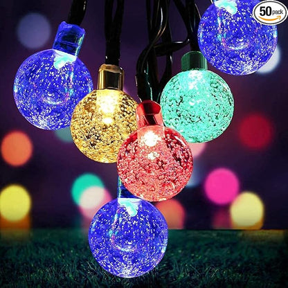Solar Powered Crystal Ball Lights - 8 Modes, 7M/24Ft, 50 LED, Waterproof for Outdoor Patio, Garden, Yard & Wedding Decoration (Multi-color)