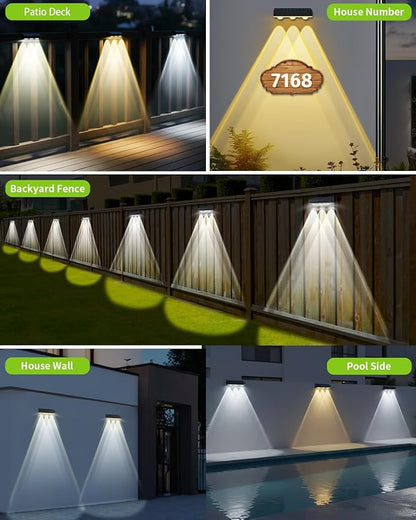Solar Fence Lights Outdoor, IP65 Waterproof LED Solar Powered Wall Lights - 3000K/4000K/6000K Color Temperature, 3 Lighting Modes for Deck and Step, Patio, Stair, Backyard Fence & Railings