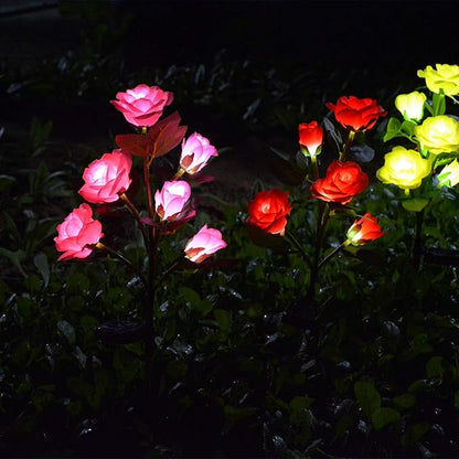 [Upgraded 6 Flowers]Solar Garden Decorative Artificial Flowers Lights, Outdoor Waterproof Rose Stake Light for Country Yard Front Porch Step Pathway Memorial Cemetery Grave Gravesite Decor,Pink