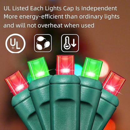 LAMPHOME Red and Green Christmas String Lights,100LED (2pk of 50L) Connectable Waterproof String Lights Green Wire, Xmas Vintage Decorations for Indoor Outdoor Party Yard Garden Decor,Commercial Grade