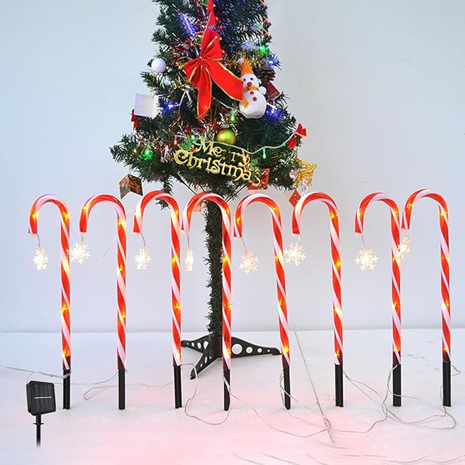 Solar Garden Lights Outdoor Decor, Candy Cane Outdoor Landscape Lights 15in, 8 Pack LED Lighted Christmas Path Lights String End-to-End Plug in Waterproof Outside Candy Xmas Decorations