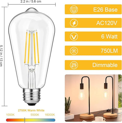 Svater Outdoor String Lights 75FT + Vintage LED Edison Bulbs 60W Equivalent, 6W ST58 2700K 12Pack