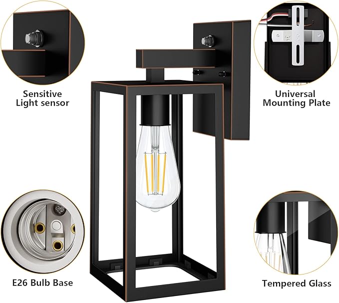 SHINE HAI Dusk to Dawn Outdoor Wall Lantern, Exterior Sensor Light Fixture with E26 Base Socket, Waterproof Wall | Lumora