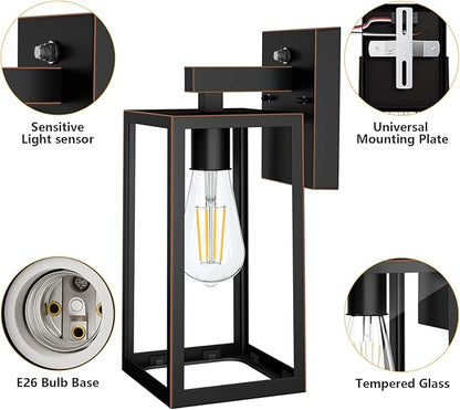 SHINE HAI Dusk to Dawn Outdoor Wall Lantern, Exterior Sensor Light Fixture with E26 Base Socket, Waterproof Wall Mount Sconce with Clear Glass Shade for Garage, Doorway (Oil-Rubbed Bronze)