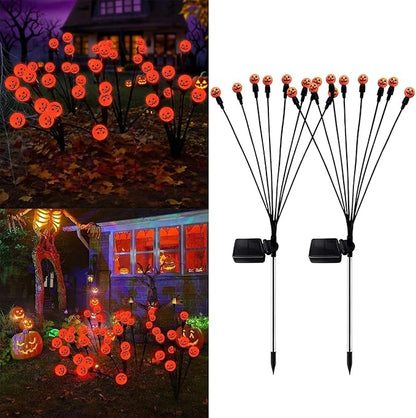 2PCS Halloween Solar Lights Outdoor, Waterproof Solar Pathway Lights, Halloween Party Decoration Lights Atmosphere Lights Lamps, Wireless Outdoor Décor for Yard, Lawn, Patio, Party (Orange)
