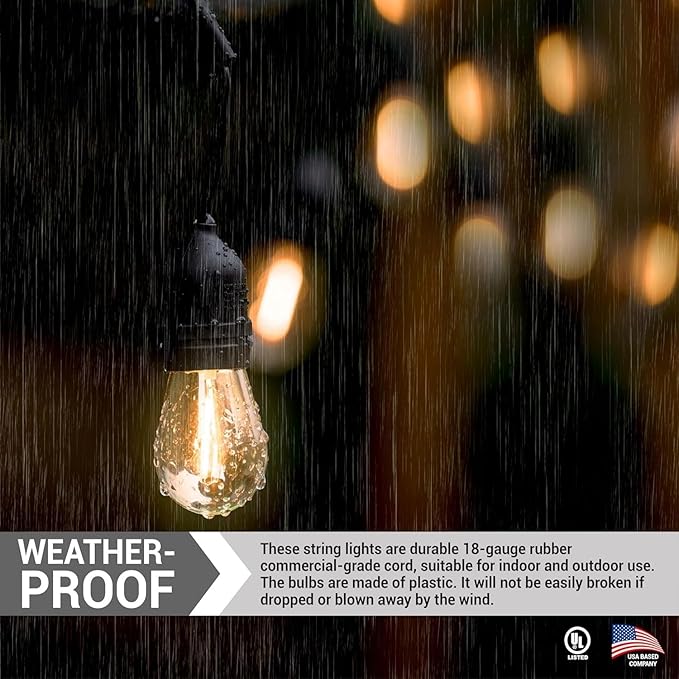Diodesy- 24Ft Outdoor String Lights with S14 LED Shatterproof Edison Bulb & 7 Hanging Socket Commercial Grade E26 | Lumora