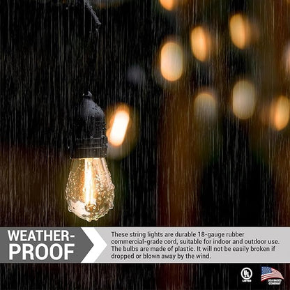 Diodesy- 24Ft Outdoor String Lights with S14 LED Shatterproof Edison Bulb & 7 Hanging Socket Commercial Grade E26 Medium Base 10.5W 1050 Lumens 2700K Warm White- Waterproof for Patio Garden Backyard