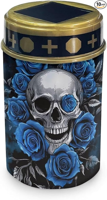 HUGS IDEA Gothic Skull Solar Grave Lights Blue Rose Solar Lights Outdoor Garden Stake Dark Elegance ABS Decor Waterproof Garden Lanterns for Yard Patios