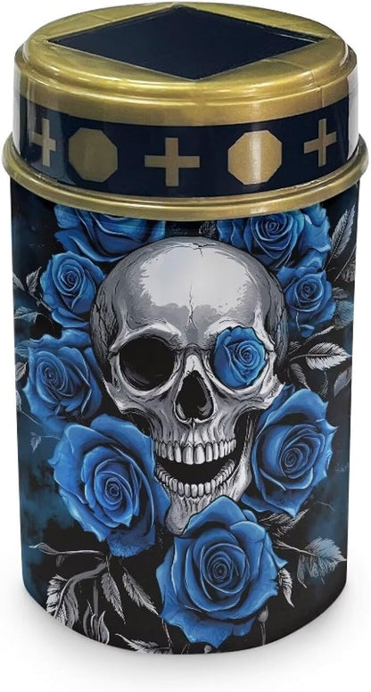 HUGS IDEA Gothic Skull Solar Grave Lights Blue Rose Solar Lights Outdoor Garden Stake Dark Elegance ABS Decor Waterproof Garden Lanterns for Yard Patios