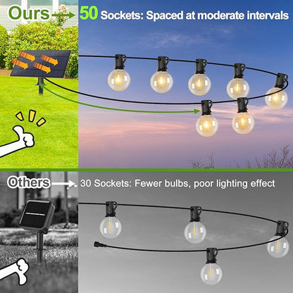 100FT G40 Solar String Lights, Globe Outdoor String Lights with 52 E12 Waterproof LED Bulbs, 2700K Shatterproof Patio Lights, Solar Powered Hanging Lights for Porch Garden Backyard Pergola Bistro Deck
