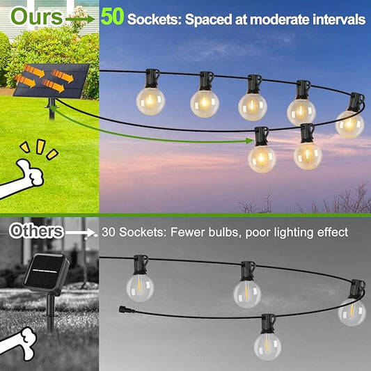 100FT G40 Solar String Lights, Globe Outdoor String Lights with 52 E12 Waterproof LED Bulbs, 2700K Shatterproof Patio Lights, Solar Powered Hanging Lights for Porch Garden Backyard Pergola Bistro Deck