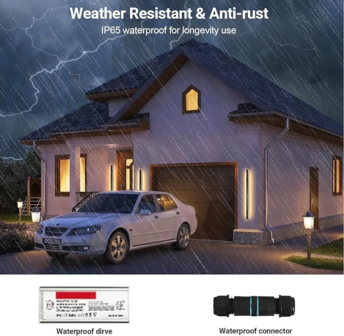 2 Pack Long Outdoor Wall Light 47.24 Inch Waterproof Ip65 Linear Wall Sconce, 38W Rectangular Frosted White Acrylic | Lumora
