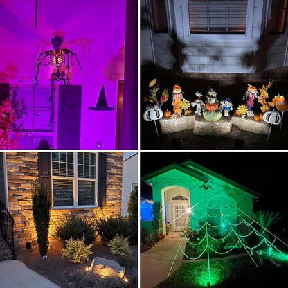 Spotlights Colored Outdoor with Timer, Yard Spot Lights 10W RGBW Warm White LED Landscape Light IP65 Waterproof Uplight with Spiked Stand for Lawn House Flag Pathway Porch (2 Lights)