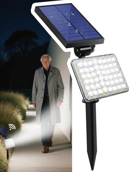 SUNFUNY Solar Flood Lights, Microwave Motion Sensor Outdoor Spotlights Waterpoof with 62pcs Bright LEDs, Landscape Ground Solar Motion Spot Light Dusk-to-Dawn for Outside Garden, Yard, House, White