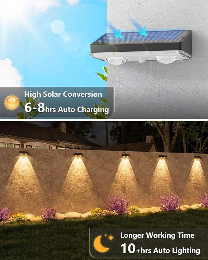 VOLISUN Solar Fence Lights Outdoor, 8 Pack Fence Lights Solar Powered with Warm White LED Spot Lens, IP65 | Lumora