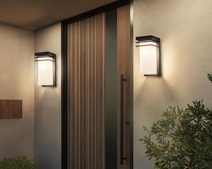 Modern Outdoor Wall Lights, Front Porch Lights Wall Mount with White Frosted Glass, Black Exterior Wall Lamps for | Lumora