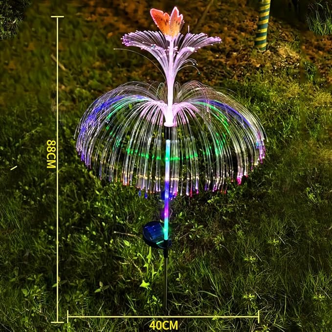 2 Packs of LED Solar Double-Layer Jellyfish Butterfly Lights, Seven Color Gradient Outdoor Courtyard Decoration, Wireless Dusk to Dawn Waterproof Garden Road Landscape Lights