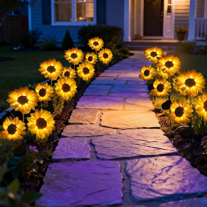 DUODEAN Solar Sunflower Light, 2-Pack Waterproof Outdoor Lights with Large Sunflowers, Solar-Powered Garden Stake Lights for Pathway, Patio, Law, Yard, and Cemetery Decoration