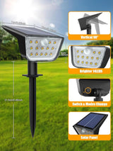 ROOR Solar Spot Lights Outdoor Motion Sensor, IP68 Waterproof Solar Landscape Spotlights, 6 Modes Warm White+Cool | Lumora