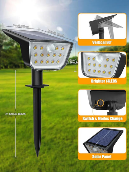 ROOR Solar Spot Lights Outdoor Motion Sensor, IP68 Waterproof Solar Landscape Spotlights, 6 Modes Warm White+Cool White LED Lights, for Pathway Garden Yard Wall Driveway (6 Pack)