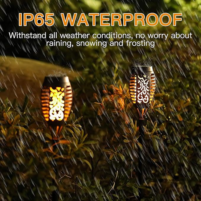 8-Pack Solar Lights 12 LED Flickering Flame Solar Torches Lights 19" Waterproof Outdoor Lighting Solar Powered Pathway Lights Landscape Decoration Lighting Auto On/Off for Garden Patio Yard