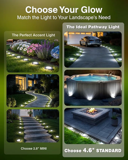 4.6 Inch Solar Ground Lights 12 Pack, Solar Lights Outdoor Waterproof, Solar Garden Lights Outdoor Landscape Lighting for Pathway Walkway Patio Yard Driveway, Cool White
