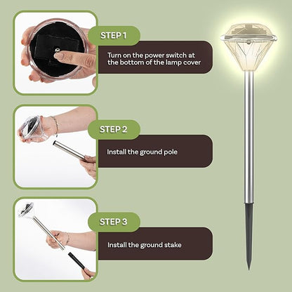 24-Pack LED Solar Outdoor Waterproof Garden Lights - Cold White Solar Pathway - Yard, Driveway, or Landscape Lighting by Pure Garden (Silver)