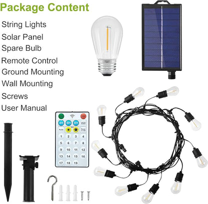 PMS Solar Outdoor String Lights, Color Changing Warm White to Cool White with Remote, Shatterproof LED Bulbs for Backyard Garden Gazebo Patio Pergola (30FT-10LIGHTS)