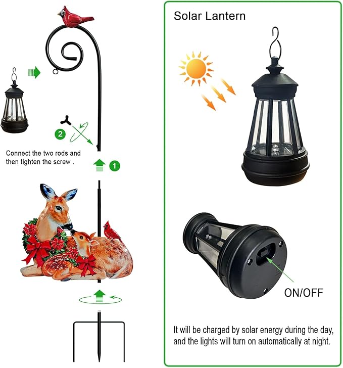 Deer Metal Garden Stake with Solar Light, Christmas Decorations Outdoor Waterproof Sloar Lights Outside, Doe and | Lumora