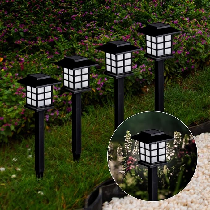 LAUREL CANYON 8 Pack Solar Pathway Lights, Outdoor Solar Landscape Lights, Walkway Lights with LED Light Bulbs for Garden, Path, Yard, Driveway Black