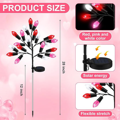 4 Pcs Valentine's Day Outdoor Decoration Solar Pathway Lights 28" Pink Stake Light Waterproof 8 Modes 80 Heart Shape LEDs for Yard Walkway Path Garden Patio Valentine Decor