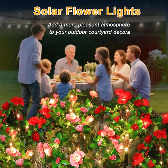 Garden 4 Pack LED Solar Flower Lights with More Realistic Azalea Flowers Solar Garden Lights Outdoor Waterproof for Yard Patio Lawn Pathway Walkway Decoration 4-Pack Red & Pink Combo