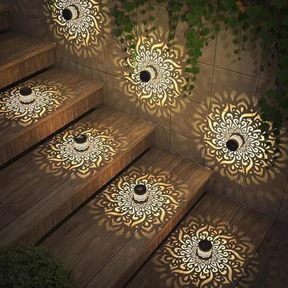 Decorative Solar Mandala Lights, Solar Mandala Lights Outdoor, Metal Solar Powered Outdoor Deck Step Wall Lights, Mandala Theme Waterproof Fence Light for Garden Post Patio Backyard (2pcs-C)