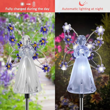 Solar Garden Lights, LED Angel Solar Landscape Decorative Lights, Outdoor Waterproof Solar Garden Stake Lights, Solar Pathway Lights for Patio Yard Lawn Grave Cemetery, Memorial Sympathy Gift (Purple)