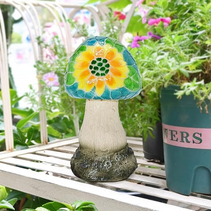 Mushroom Solar Lights Outdoor: Fairy Garden Decor Statue Mosaic Art Yard Figurines Led Lawn Ornaments Outside Decorations Birthday Gifts for Mother Mom Grandma Women