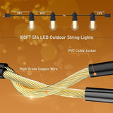 S14 Patio String Lights, 100FT Outdoor Patio String Light with 35 Clear LED Bulbs (2 Spare), UL Certified | Lumora