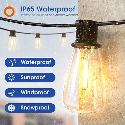addlon 150FT(50FT*3) LED Outdoor String Lights Waterproof Patio Lights with 48 Shatterproof ST38 Replaceable Bulbs(3 Spare), Dimmable Outside Hanging Light Connectable for Porch, Backyard, 2200K
