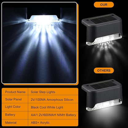 Geelin 32 Pcs Solar Deck Lights Outdoor, Waterproof LED Solar Step Fence Lights for Stairs, Step, Railing, Patio, Driveway, Garden, Pathway and Yard(Black Shell Cool White Light)