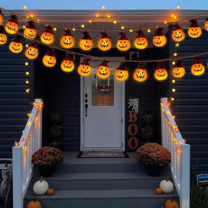 1 Pack Solar Jack O Lantern Lights - Orange Halloween Pathway Decor for Outdoor Halloween Yard Display - 20 Piece | Lumora