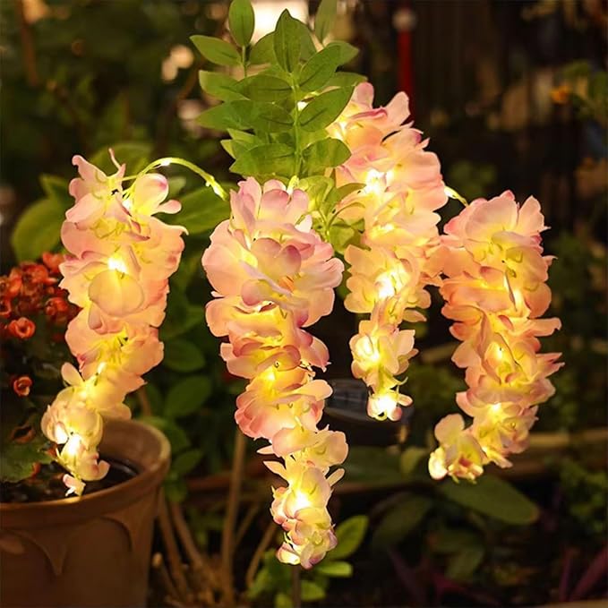 Solar Garden Lights Outdoor Waterproof Decorative Solar Lights Outdoor 1 Pack with Wisteria Flower Garden Decor Yard Patio Lawn, Gifts for Mother's Day Mom Women (Pink)