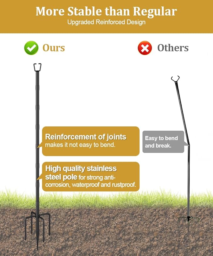 2 Pack 10FT String Light Poles for Outdoor Decor, Sturdy Light Pole with Fork, Adjustable Metal Posts for Outside | Lumora