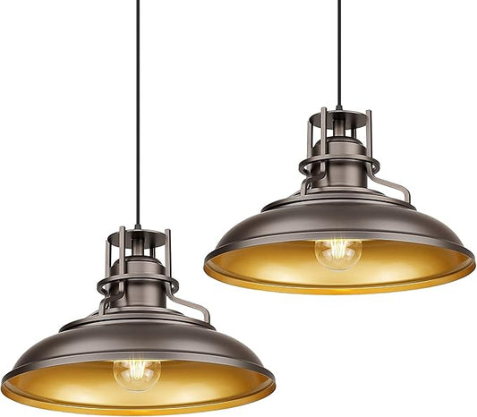 FEMILA 18" Outdoor Pendant Lights for Porch, 2 Pack, Farmhouse Pendant Light, Barn Vintage Hanging Light Fixture for Kitchen Island, Adjustable Height,Oil Rubbed Bronze Finish, 4FY15-MP-L-2 ORB
