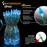 70 Count C6 LED Christmas Lights - 35.5ft Aqua String Lights, Indoor/Outdoor, Commercial Grade, Waterproof, UL | Lumora