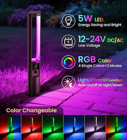 MEIKEE 5W RGB Low Voltage Landscape Lighting, 12-24V RGB Color Changing LED Pathway Lights, IP66 Waterproof Aluminum Outdoor Landscape Lights for Garden Yard Decoration 4 Pack