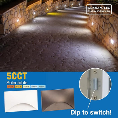 Step Lights Outdoor 6 Pack Arch, 120V 5CCT Selectable Stair Lights Indoor, Waterproof LED Deck Decor Hardwired Dimmable, Brown Finish Aluminum Outdoor Lighting, ETL Wet Rated