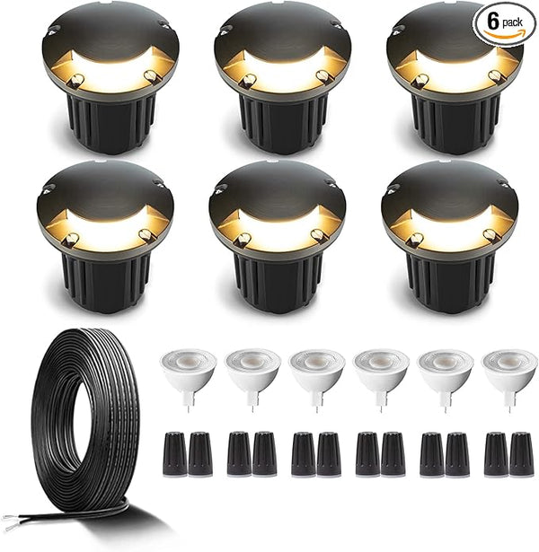 Gardenreet Brass Low Voltage Inground Lights Kit(6 Pack) with MR16 Bulb & 100Feet Wire & Connectors, 12V LED Well | Lumora