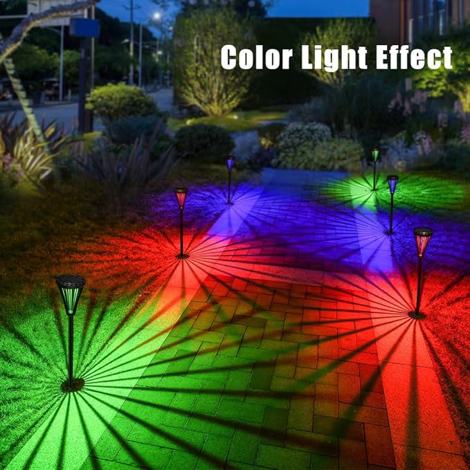 Solar Pathway Lights Outdoor 2 Pack, IP65 Waterproof Landscape Lights with 5 Modes Warm White+RGB Color Changing for Yard Backyard Driveway Walkway Lawn