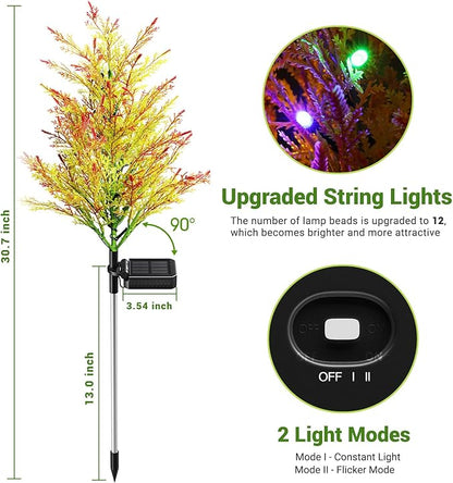 Solar Christmas Decorations Outdoor, 4 Pack Solar Garden Tree Lights with 2 Modes and 12 Lamp Beads, Multi-Color Waterproof Holiday Lights for Yard, Lawn and Pathway Decorations