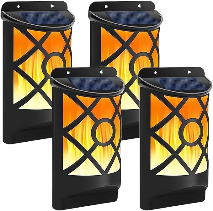 QUQUQ Solar Pathway Lights Solar Powered LED Flame Light Wall Mounted Outdoor Garden Dusk to Dawn Yard Patio Decor(4 Packs)